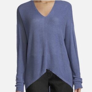 Eileen Fisher Organic Linen Blend Lightweight V-Neck Sweater Blue Purple Size XL